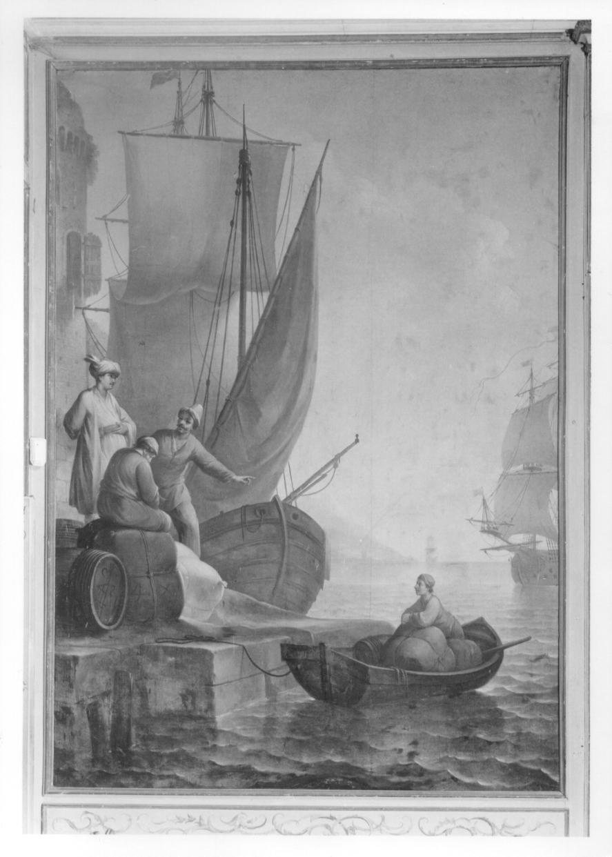 marina con pescatori e barche (dipinto, opera isolata) di Antoniani Francesco (metà sec. XVIII)