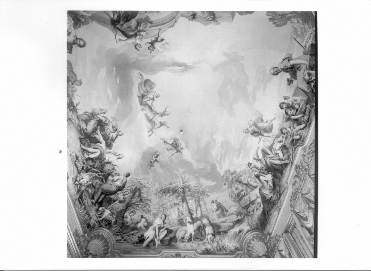 BAGNO DI DIANA, DIANA AL BAGNO CON LE NINFE (soffitto dipinto, opera isolata) di Van Loo Charles André (secondo quarto sec. XVIII)