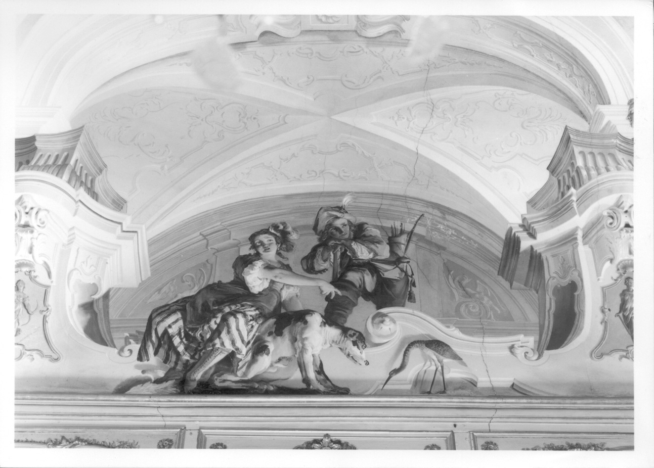 CACCIATORE E FANCIULLA (soffitto dipinto, elemento d'insieme) di Crosato Giovanni Battista, Mengozzi Colonna Girolamo (secondo quarto sec. XVIII)