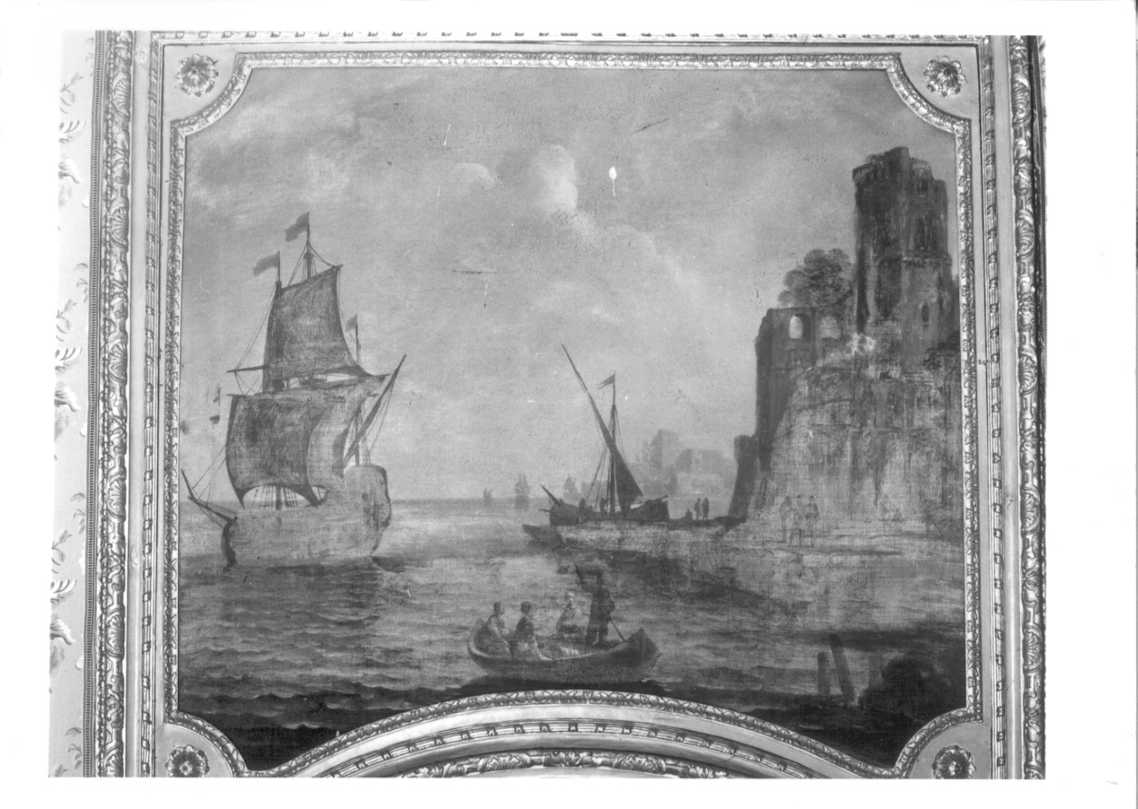 PAESAGGIO MARINO (sovrapporta, opera isolata) di Antoniani Francesco (maniera) (metà sec. XVIII)