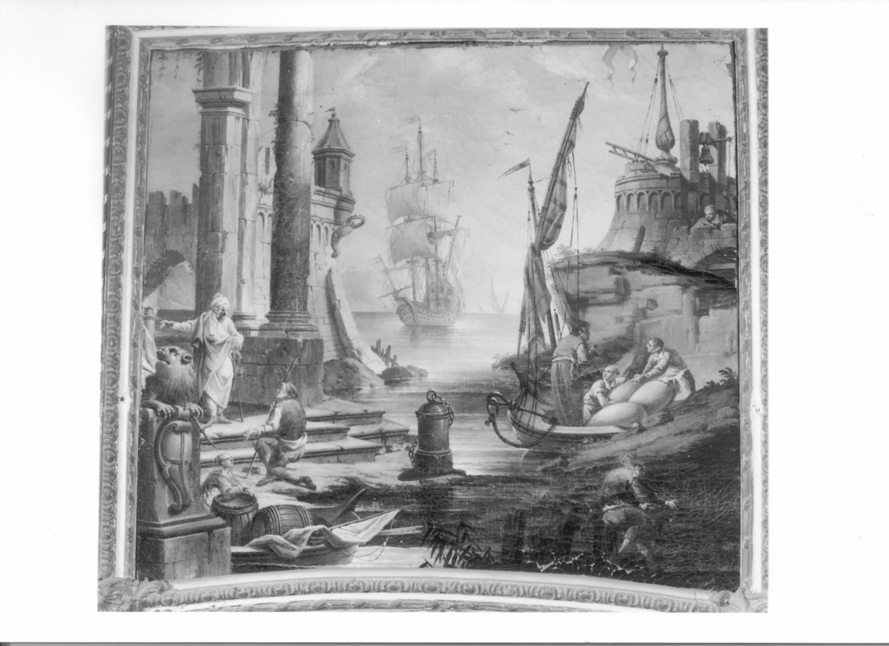 PAESAGGIO MARINO (sovrapporta, opera isolata) di Antoniani Francesco (maniera) (metà sec. XVIII)