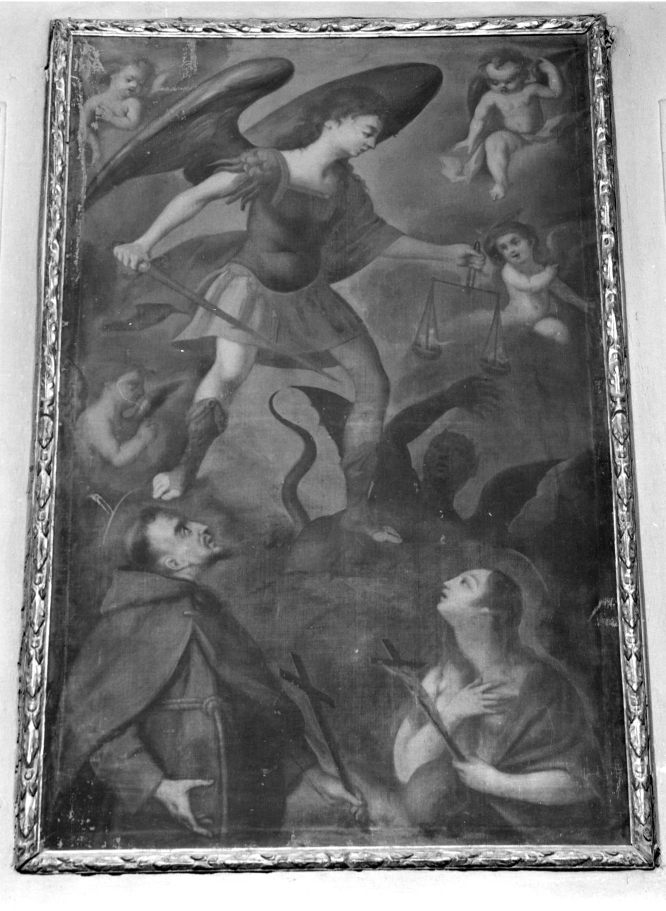 San Michele Arcangelo con San Francesco d'Assisi e Santa Maria Maddalena (dipinto, opera isolata) - ambito della Valsesia (prima metà sec. XVII)