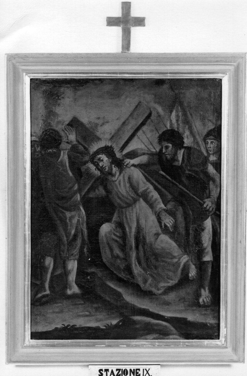 stazione IX: Gesù cade sotto la croce la terza volta (dipinto) - ambito piemontese (secondo quarto sec. XVIII)