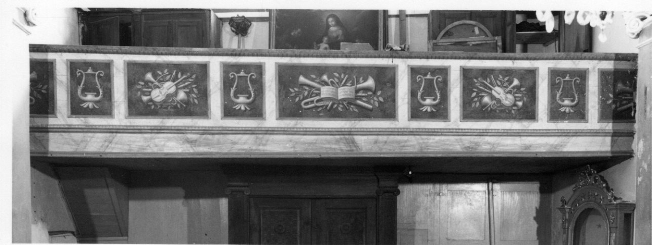 tribuna d'organo, opera isolata di Boneria Andrea, Serra Bartolomeo, Costanzo Giovan Battista, Serra Pietro, Baracco Carlo Andrea, Ricci Angelo (terzo quarto, terzo quarto sec. XVIII, sec. XIX)