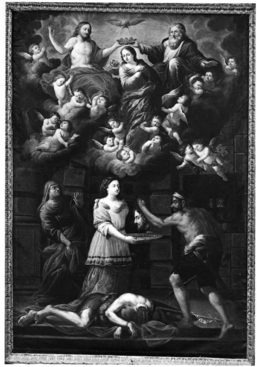 incoronazione di Maria Vergine con San Giovanni Battista decollato (pala d'altare, opera isolata) di Puppo Bartolomeo (ultimo quarto sec. XVII)