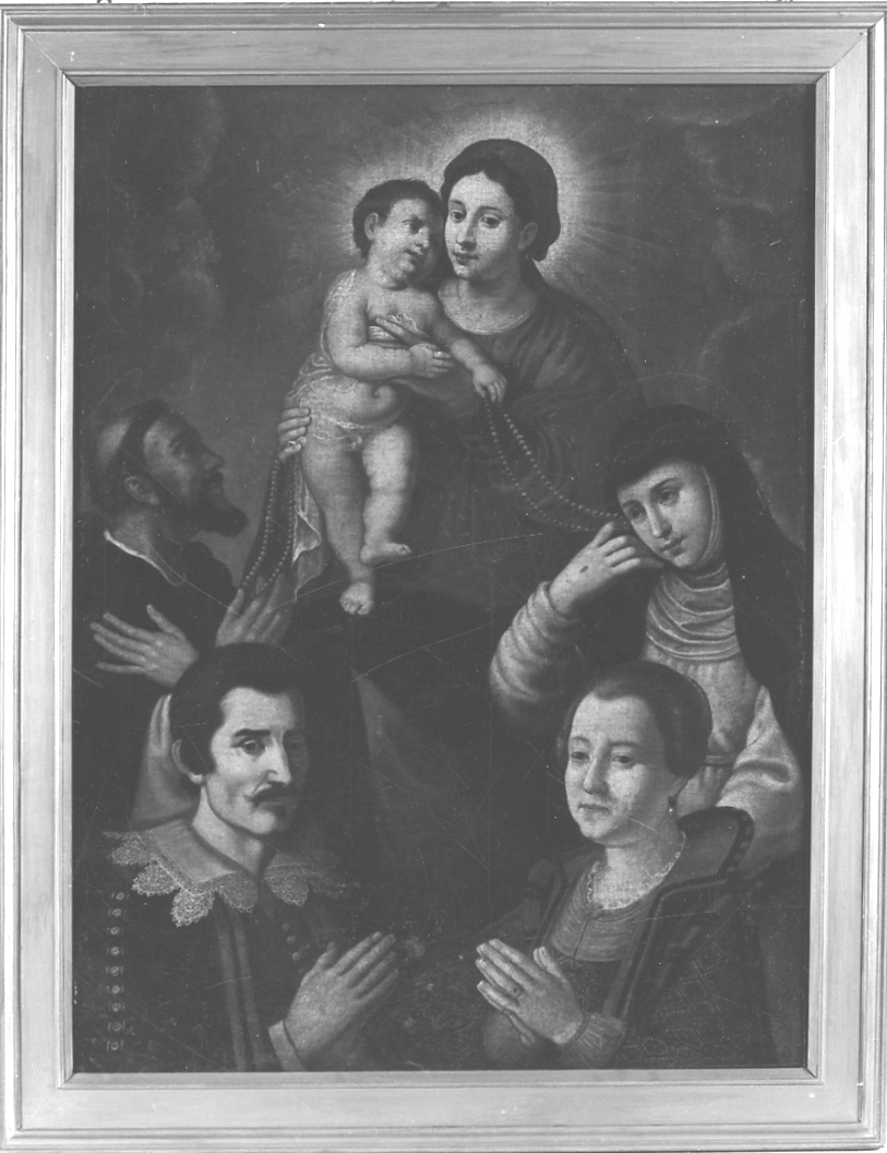 Madonna del Rosario con Santi domenicani e committenti (dipinto, opera isolata) - ambito ossolano (terzo quarto sec. XVII)