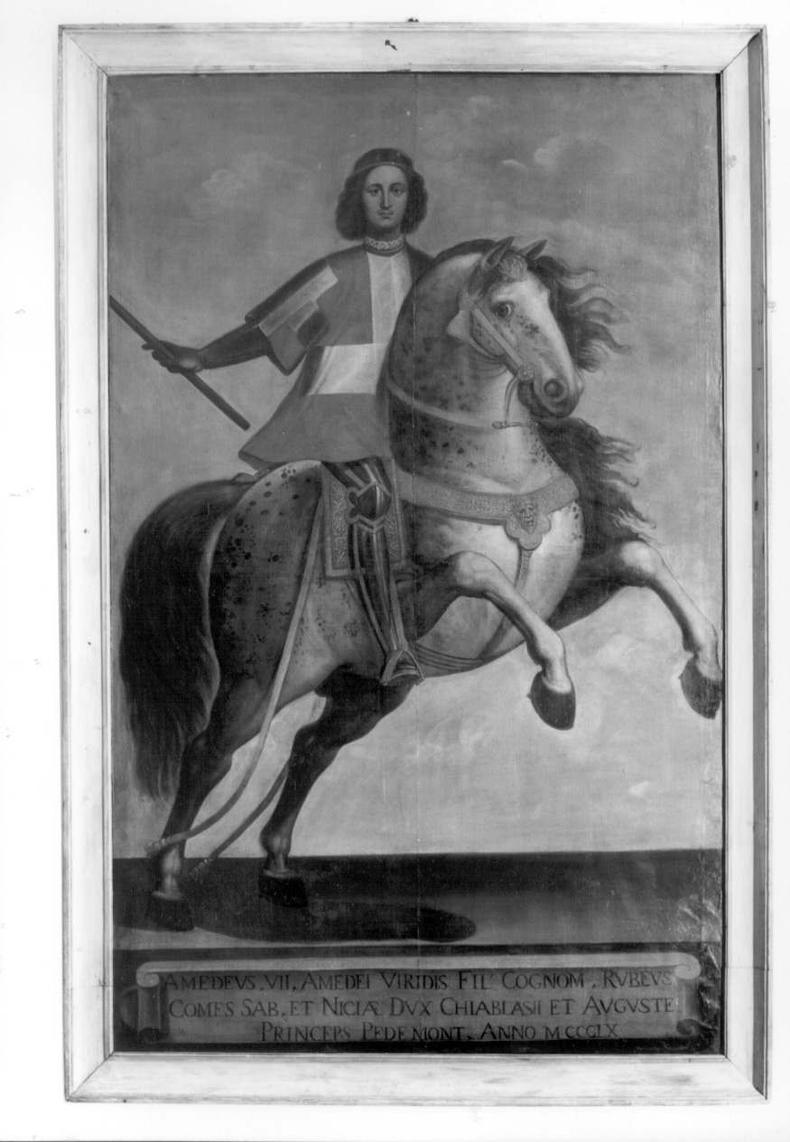 ritratto equestre di Amedeo VII di Savoia detto il Conte Rosso (dipinto, ciclo) - ambito piemontese (inizio sec. XIX)