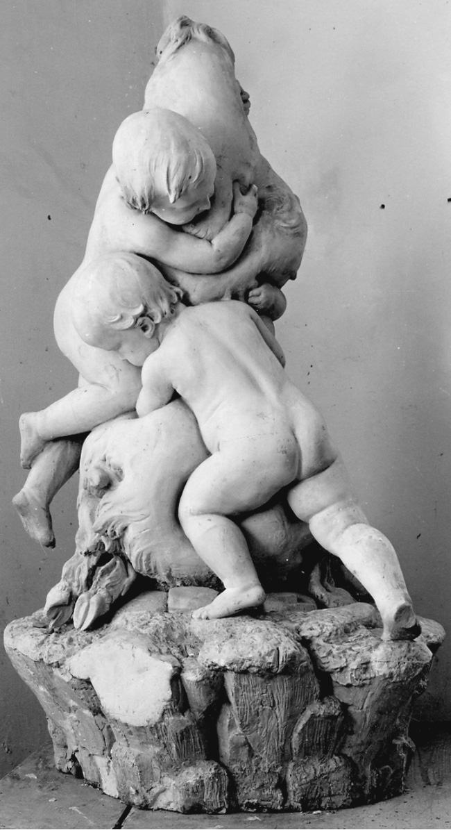 putti che abbracciano un animale (calco, opera isolata) - bottega italiana (sec. XIX, sec. XX)