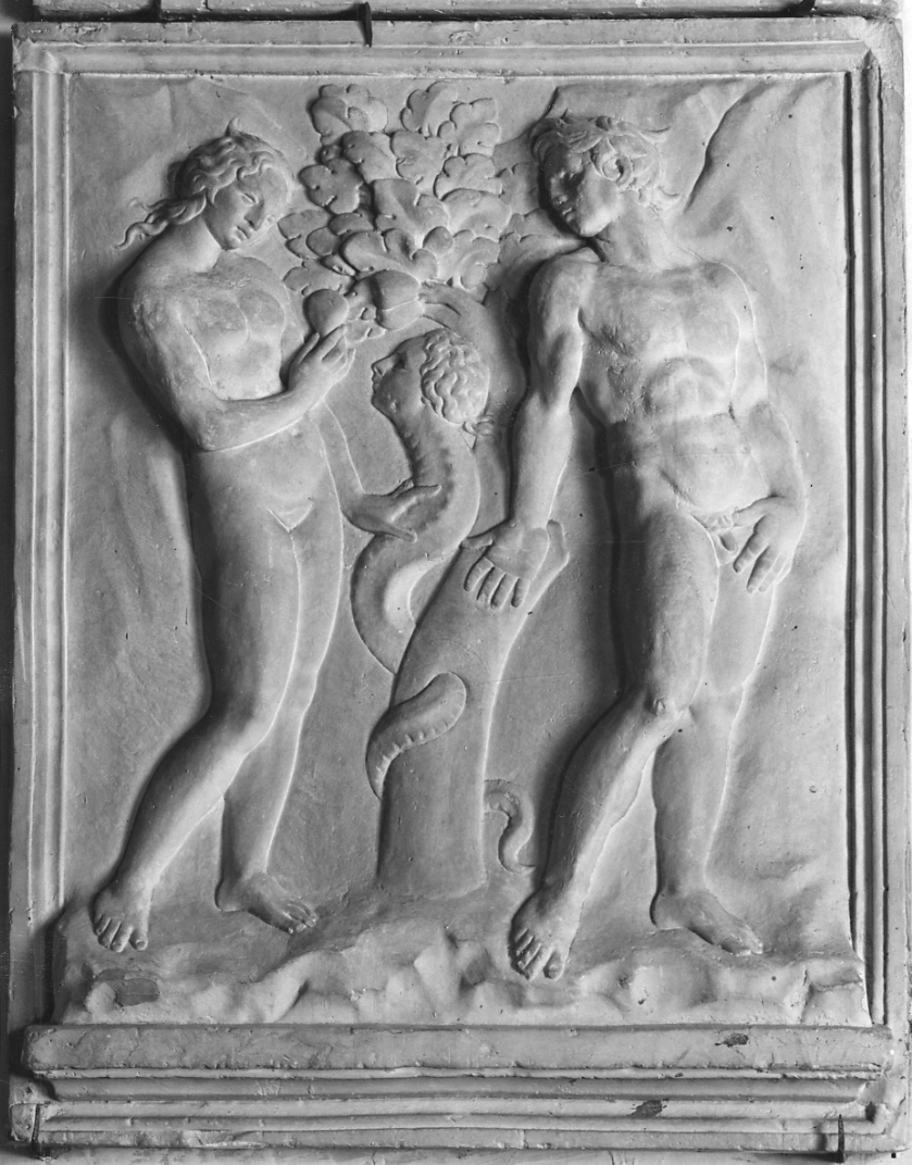 Adamo ed Eva nel paradiso terrestre (calco di formella, opera isolata) - bottega italiana (sec. XX)