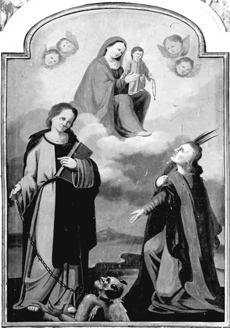 Madonna con Bambino tra Santi Cosma e Damiano (pala d'altare, opera isolata) - ambito piemontese (prima metà sec. XIX)