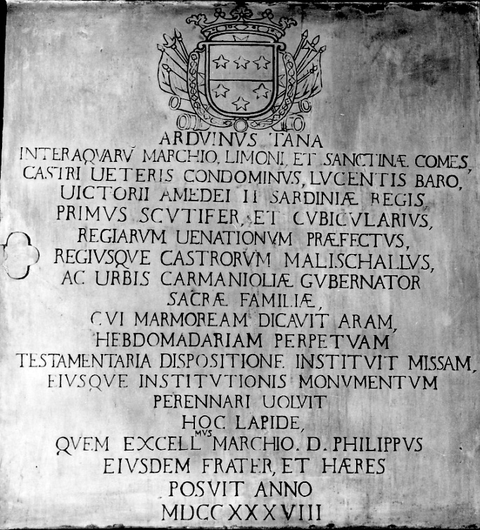 lapide commemorativa, opera isolata - ambito torinese (secondo quarto sec. XVIII)