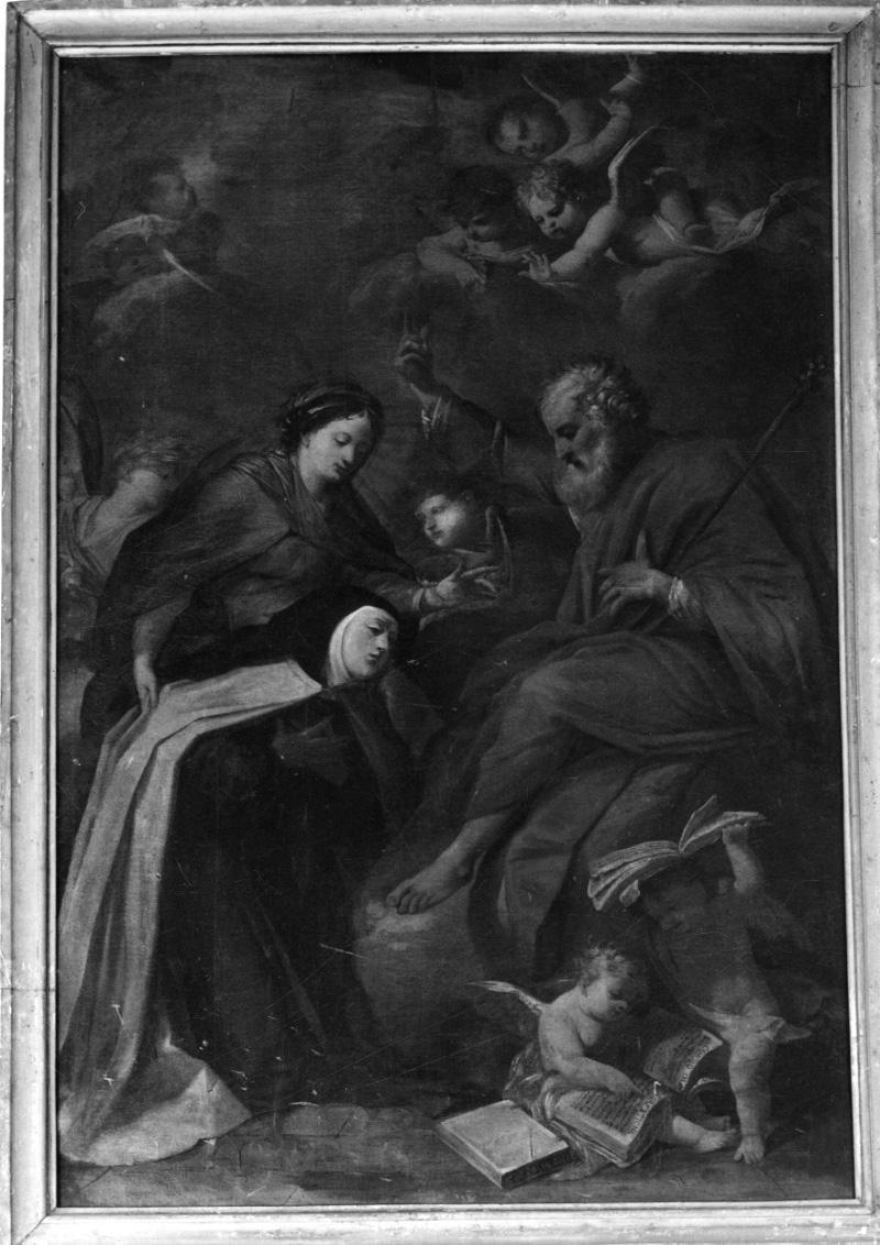 Santa Teresa d'Avila riceve la collana e il mantello dalla Madonna e San Giuseppe (dipinto, opera isolata) di Dauphin Charles (terzo quarto sec. XVII)