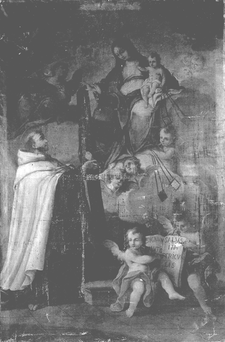 San Simone Stock riceve dalla Madonna l'abito dei carmelitani (dipinto, opera isolata) di Milocco Michele Antonio (e aiuti) (metà sec. XVIII)