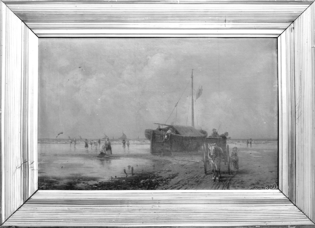 marina con pescatori e barche (dipinto, opera isolata) di Dovera Achille (ultimo quarto sec. XIX)