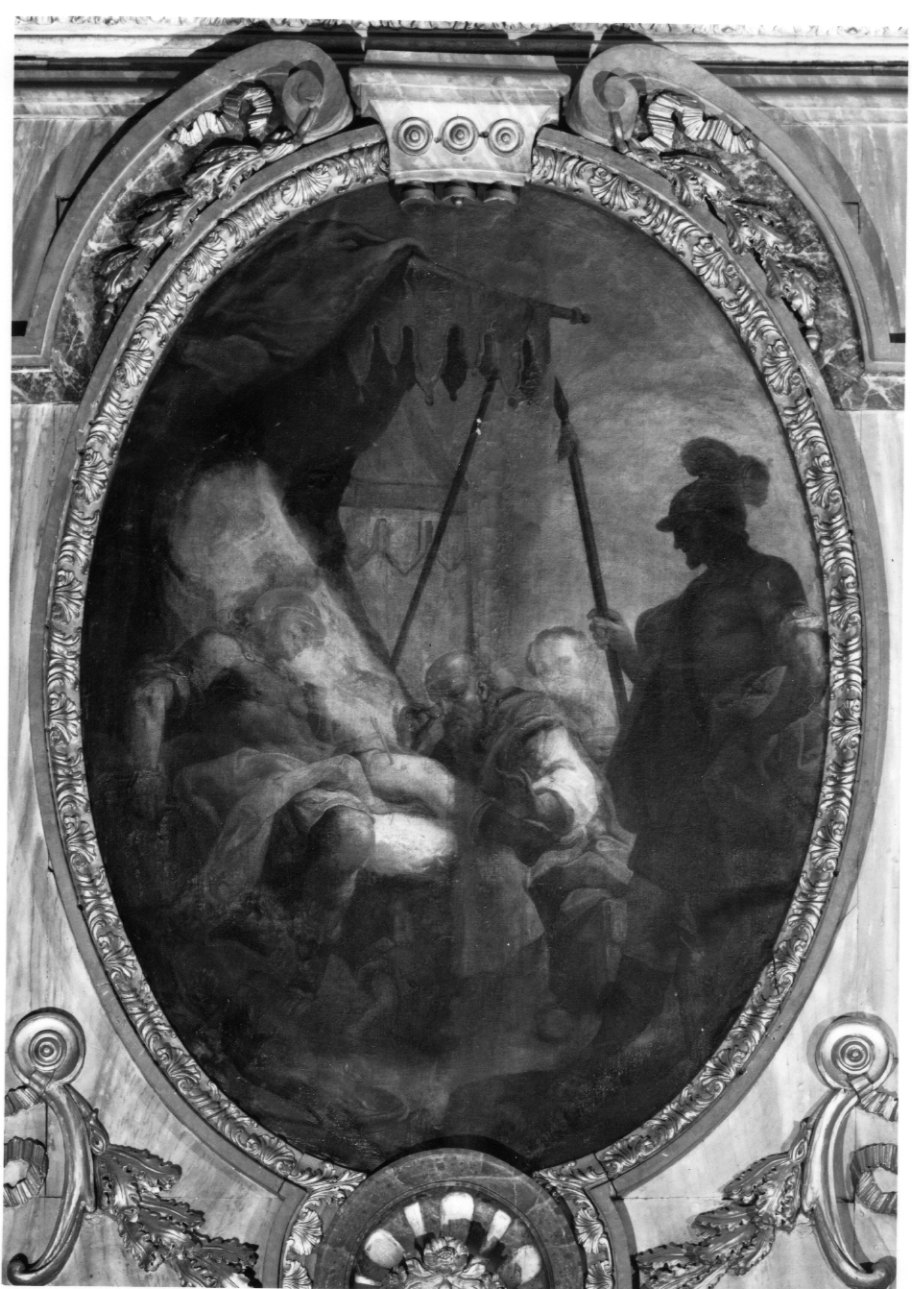 Enea ferito da una freccia viene guarito da Iapige (sovrapporta, opera isolata) di Mayerle Francesco Antonio (metà sec. XVIII)