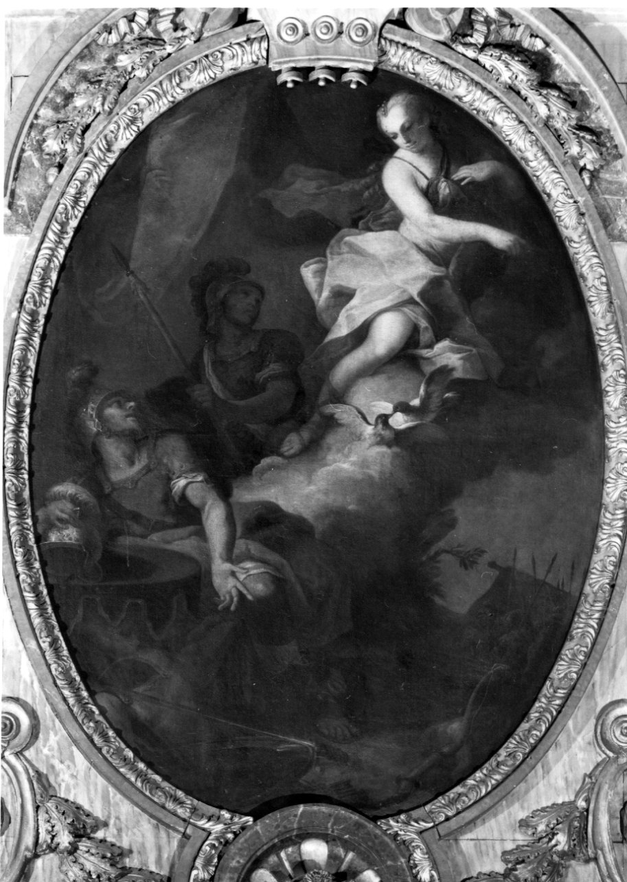 Venere appare ad Enea durante l'incendio di Troia (sovrapporta, opera isolata) di Mayerle Francesco Antonio (metà sec. XVIII)