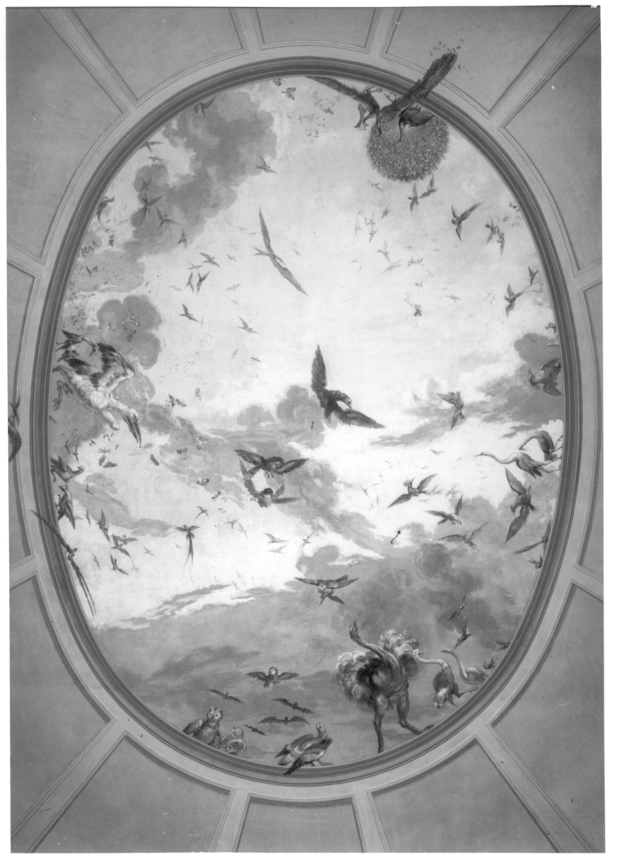 cielo con uccelli (dipinto, elemento d'insieme) - ambito piemontese (secondo quarto sec. XX)