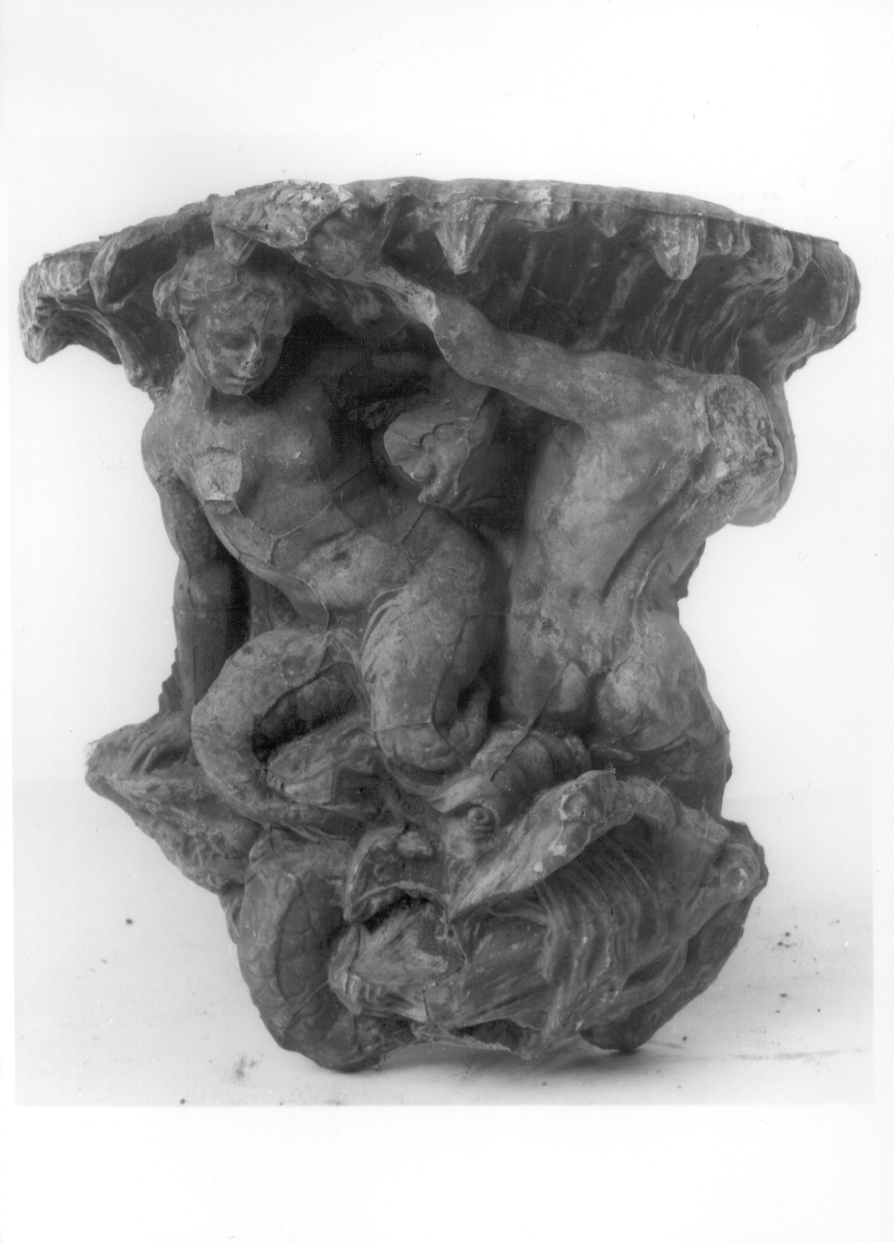 figura maschile con sirena e pesce (calco, opera isolata) - bottega piemontese (sec. XIX)