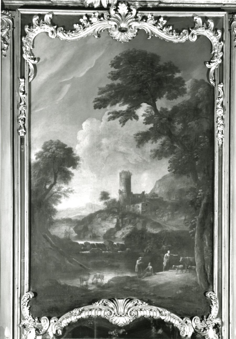 paesaggio con rovine, pastori e bestiame (dipinto, opera isolata) di Cignaroli Vittorio Amedeo (attribuito) (terzo quarto sec. XVIII)