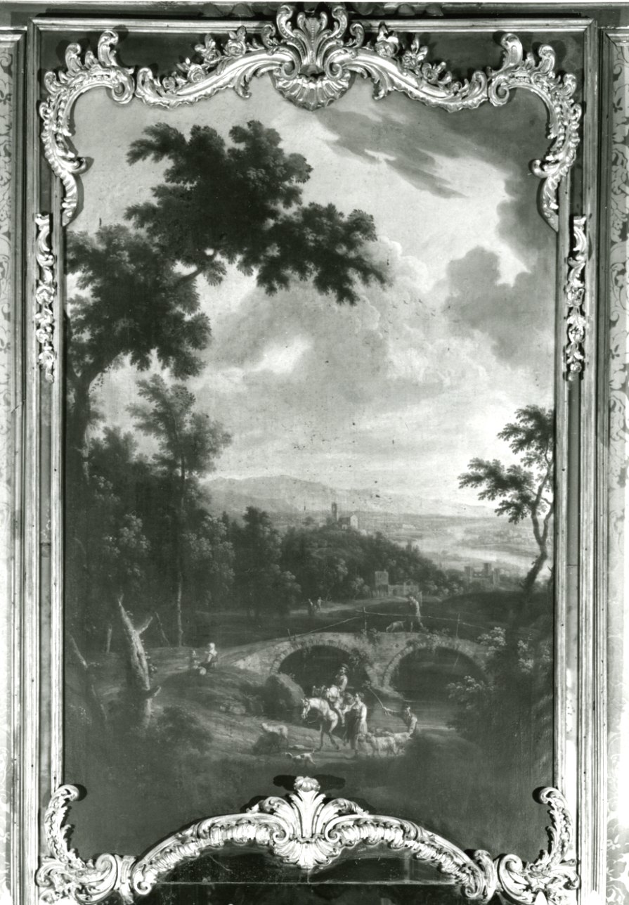 paesaggio con ponte, pastori e bestiame (dipinto, opera isolata) di Cignaroli Vittorio Amedeo (attribuito) (terzo quarto sec. XVIII)