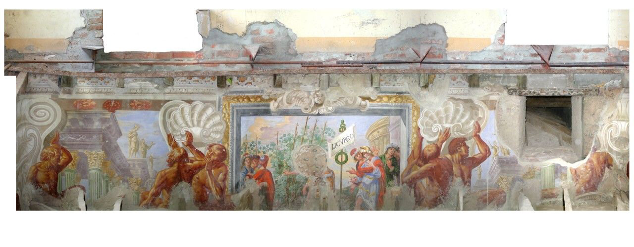 storia di Licurgo, vedute architettoniche e quadratura (decorazione pittorica, complesso decorativo) di Casella Andrea (e aiuti), Casella Giacomo (e aiuti) (sec. XVII)