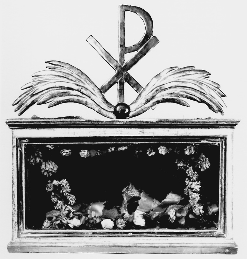 monogramma cristologico (reliquiario a teca - a urna, serie) - ambito astigiano (seconda metà sec. XIX)