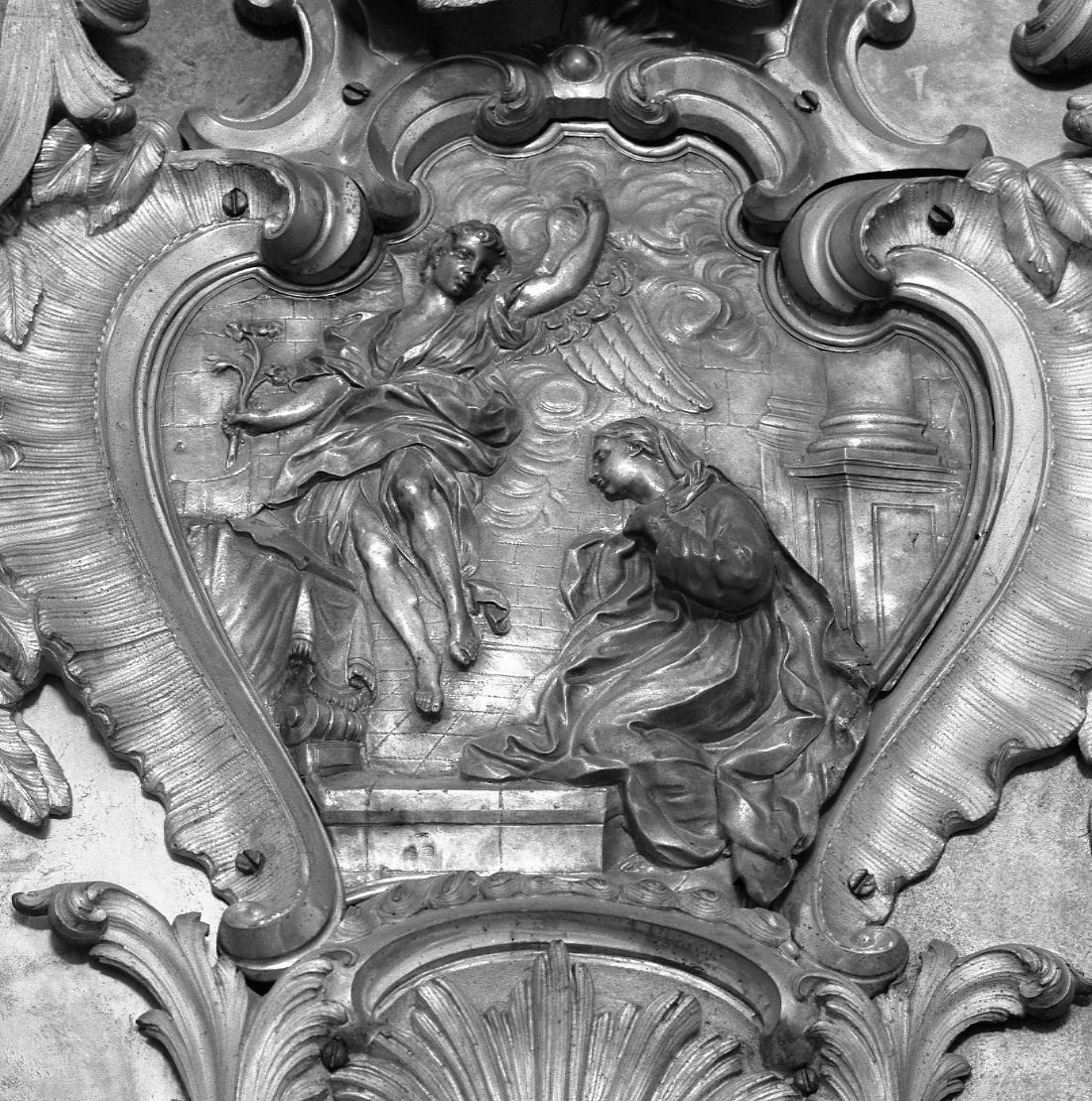 Annunciazione (rilievo, elemento d'insieme) di Gallo Francesco, Ladatte Francesco, Boucheron Andrea (metà sec. XVIII)