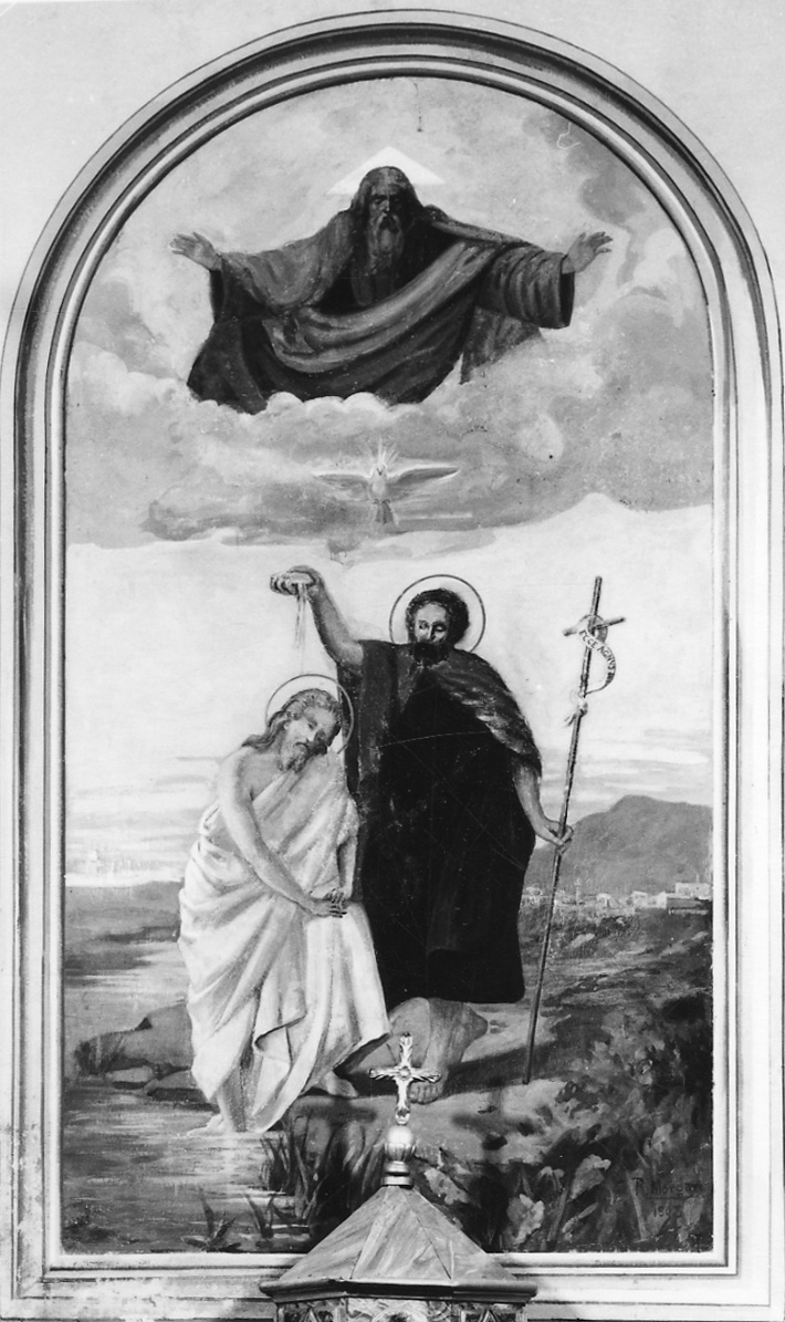 battesimo di Cristo (dipinto, opera isolata) di Morgari Rodolfo (attribuito) (sec. XX)