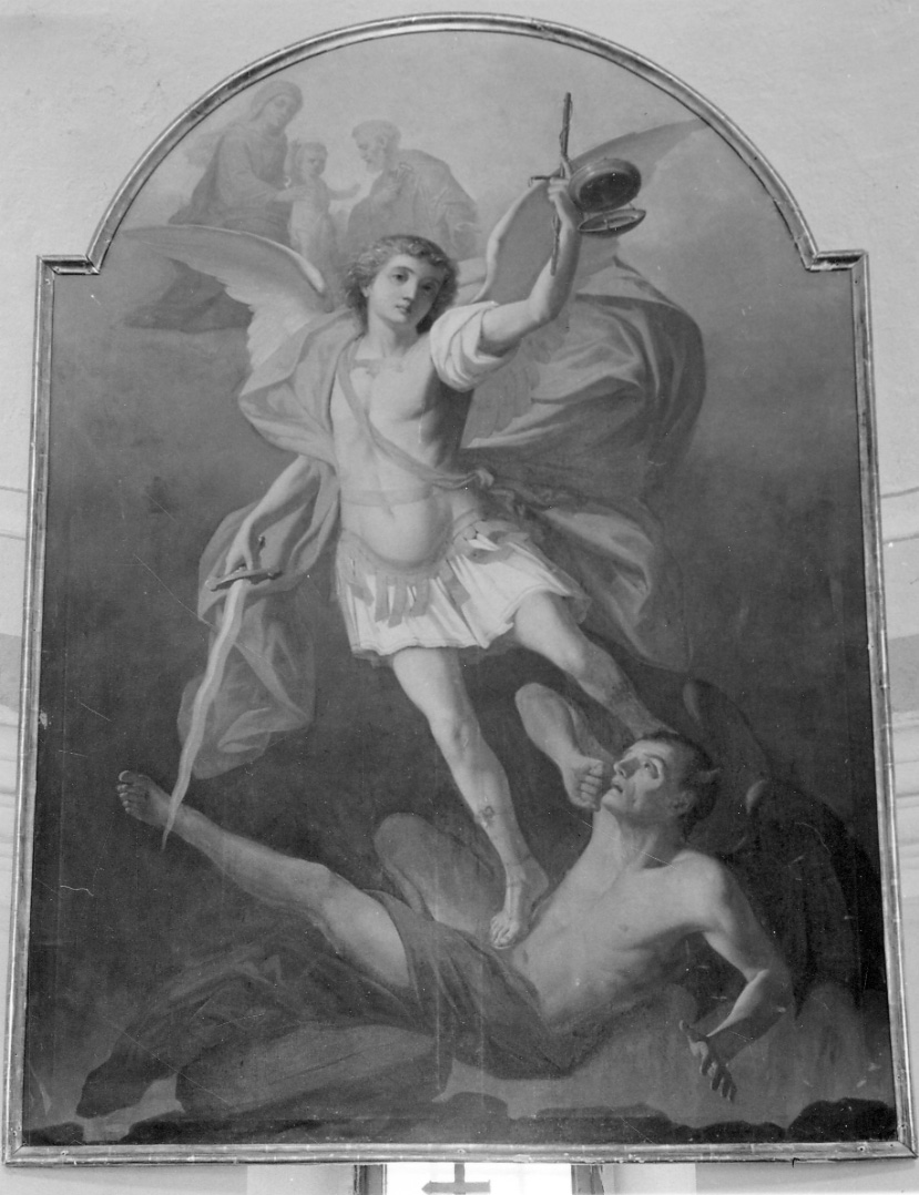 San Michele, San Michele Arcangelo combatte Satana (dipinto, opera isolata) - ambito piemontese (fine, prima metà sec. XIX, sec. XX)