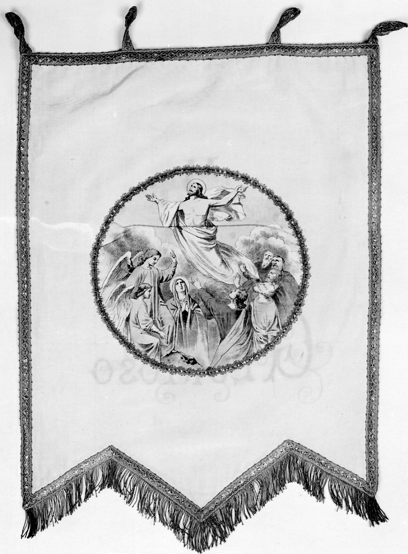 ascensione di Cristo (stendardo, elemento d'insieme) di Ochsner R - manifattura piemontese (fine/inizio secc. XIX/ XX)