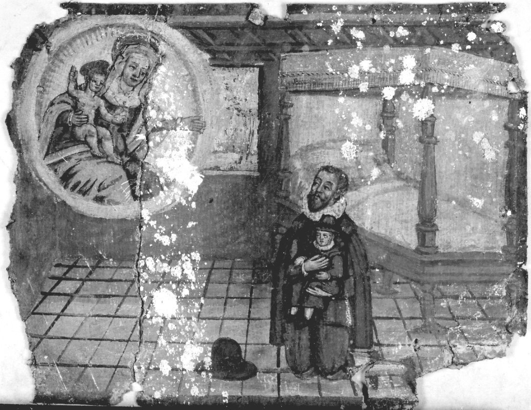 Madonna con Bambino intercede per guarigione (ex voto, opera isolata) - ambito piemontese (sec. XVII)