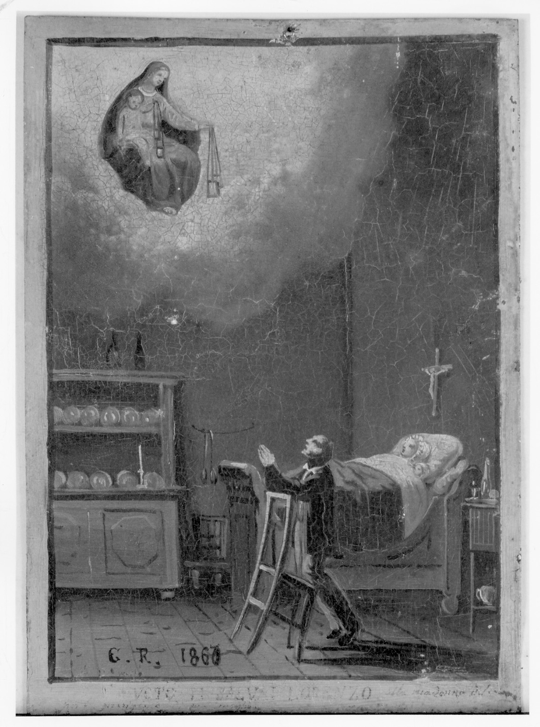 Madonna del Carmelo intercede per guarigione (ex voto, opera isolata) - ambito piemontese (metà sec. XIX)