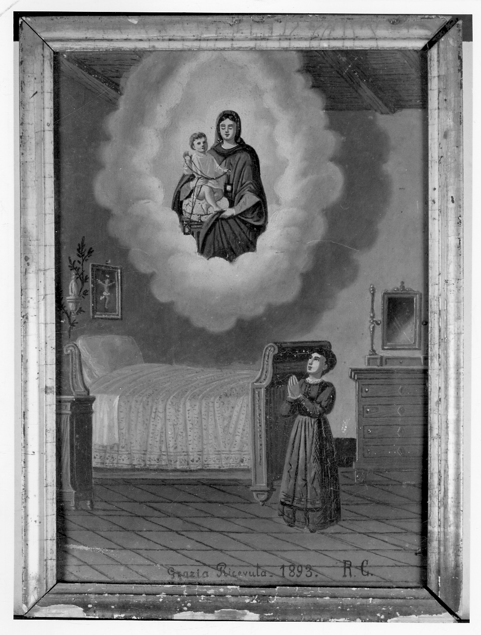 Madonna del Carmelo intercede per guarigione (ex voto, opera isolata) - ambito piemontese (fine sec. XIX)