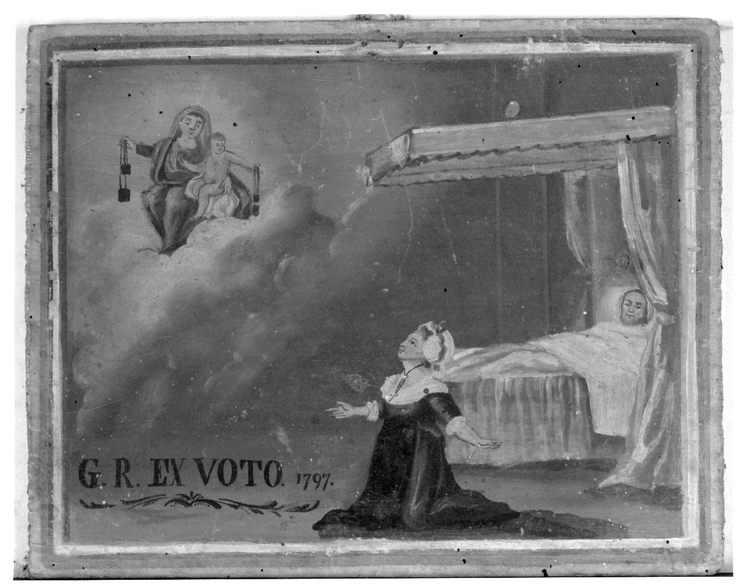 Madonna del Carmelo intercede per guarigione (ex voto, opera isolata) - ambito piemontese (fine sec. XVIII)
