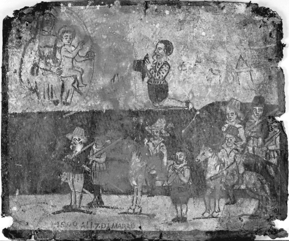 Madonna con Bambino intercede per devoto orante (ex voto, opera isolata) - ambito piemontese (sec. XVI)