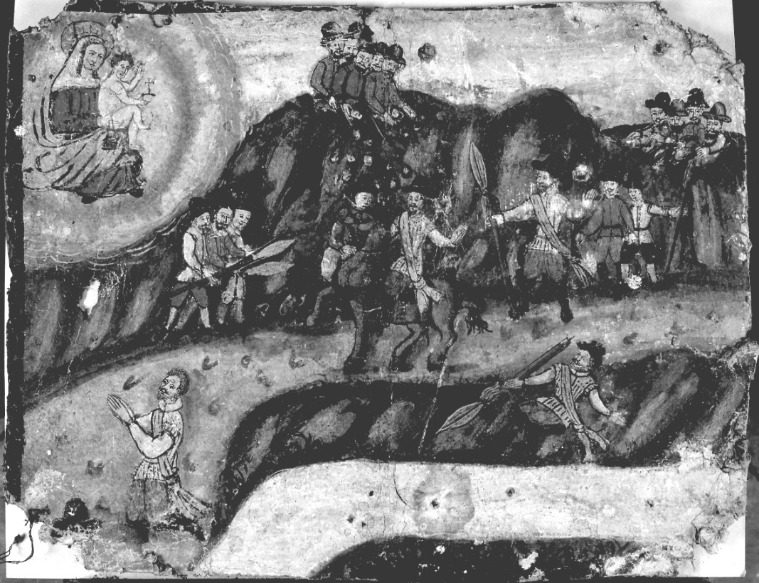 Madonna del Carmelo interviene in un'aggressione (ex voto, opera isolata) - ambito piemontese (prima metà sec. XVII)