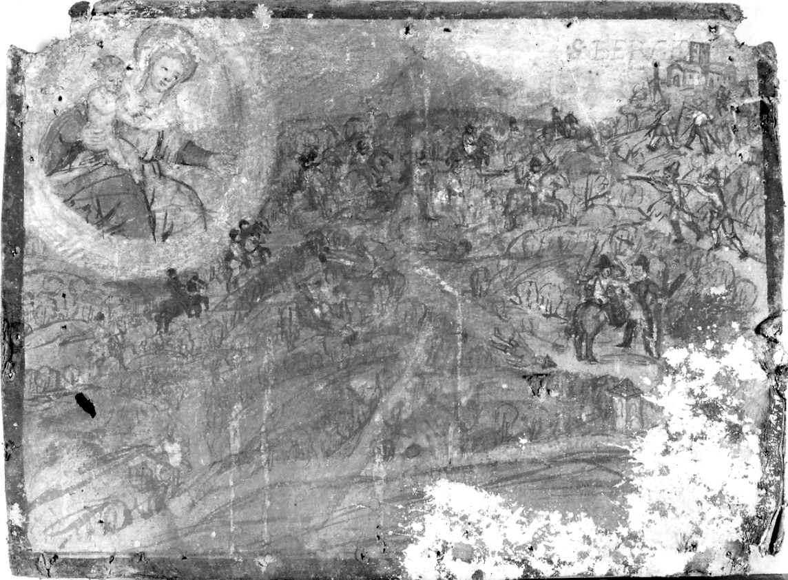 Madonna con Bambino interviene in un combattimento (ex voto, opera isolata) - ambito piemontese (sec. XVII)