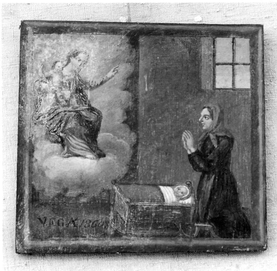 Madonna con Bambino e devota (ex voto, opera isolata) - ambito piemontese (metà sec. XIX)