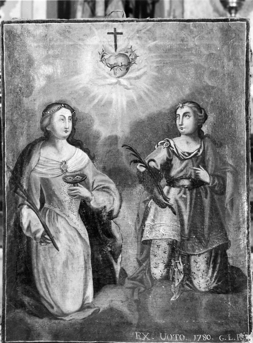 Santa Lucia e Santa Martire in adorazione del Sacro Cuore di Gesù (ex voto, opera isolata) - ambito piemontese (ultimo quarto sec. XVIII)