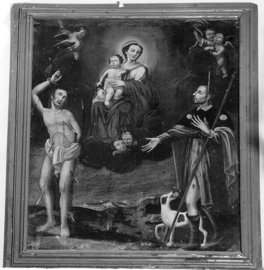 Madonna con Bambino, San Sebastiano e San Rocco (dipinto, opera isolata) - ambito piemontese (sec. XIX)