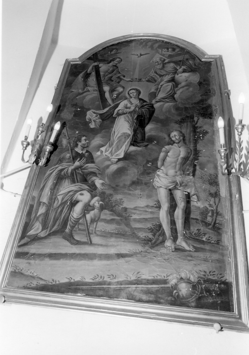 incoronazione di Maria Vergine con San Rocco e San Sebastiano (dipinto, opera isolata) - ambito piemontese (sec. XIX)