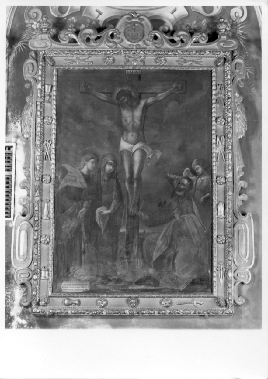 Cristo crocifisso con la Madonna, San Giovanni Evangelista e San Matteo Evangelista (dipinto, opera isolata) - ambito piemontese (fine sec. XVII)