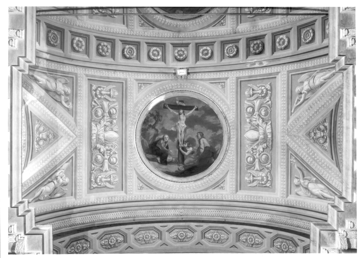 CROCIFISSIONE DI CRISTO CON LA MADONNA E SAN GIOVANNI EVANGELISTA (dipinto) di Cardellino (metà sec. XIX)