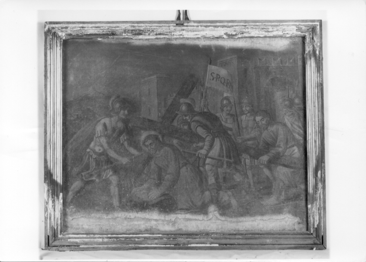 stazione IX: Gesù cade sotto la croce la terza volta (dipinto) - ambito piemontese (primo quarto sec. XIX)