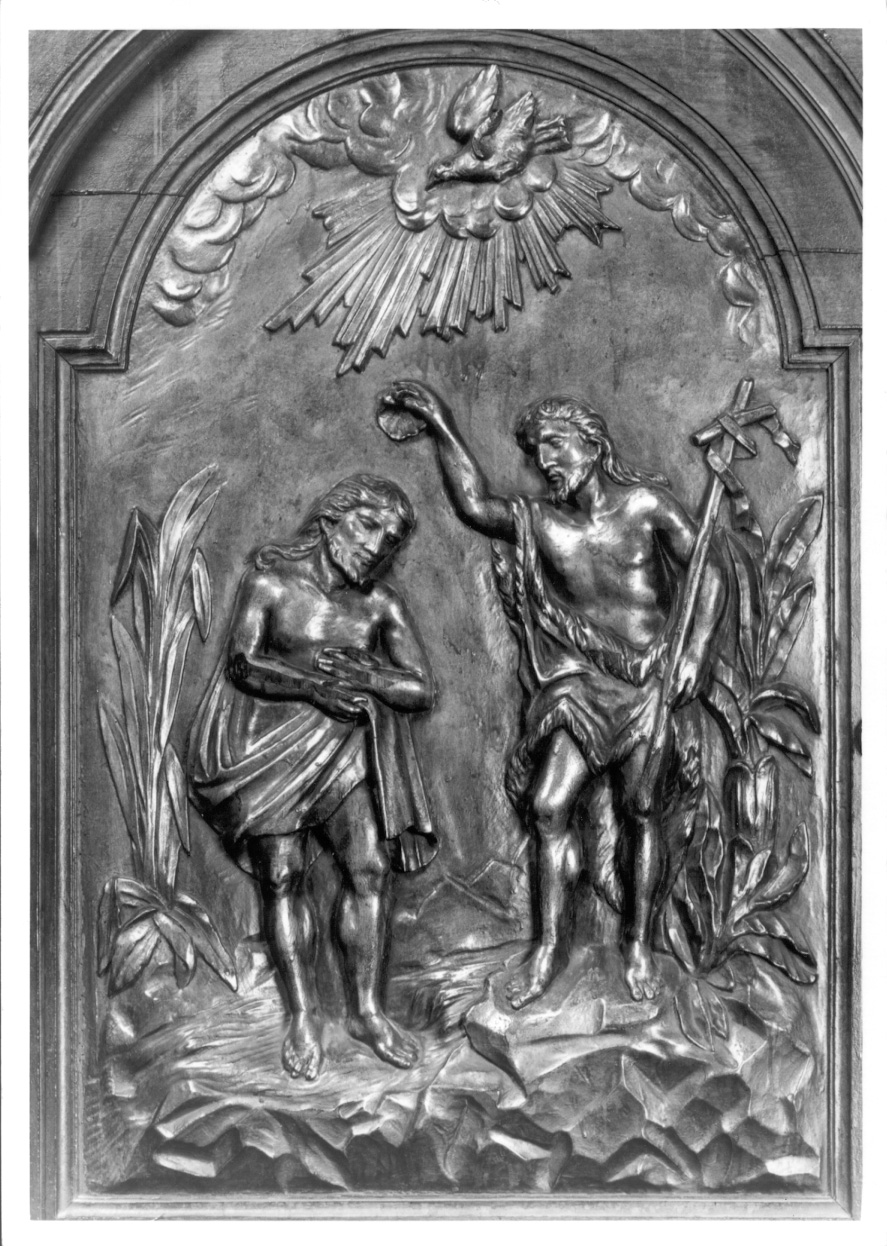BATTESIMO DI CRISTO (formella, elemento d'insieme) - ambito cuneese (secondo quarto sec. XIX)