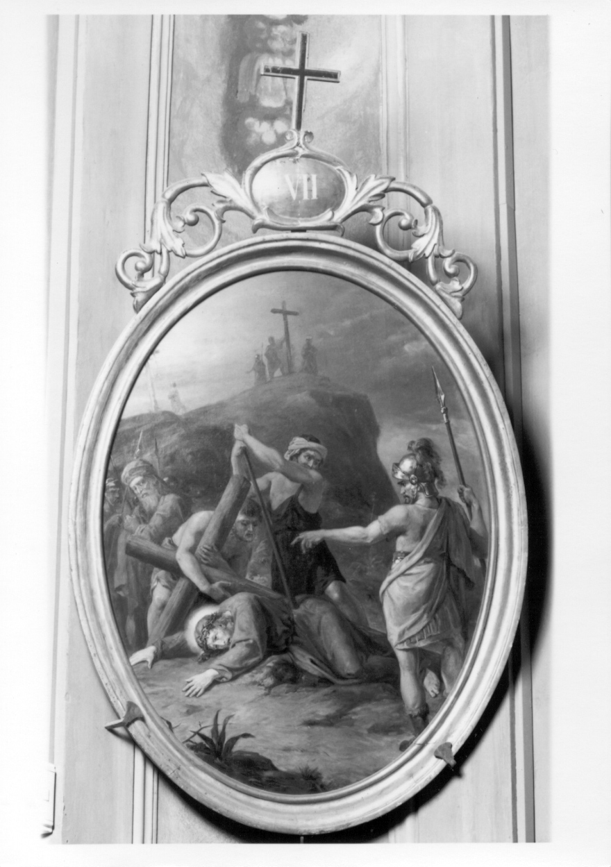 stazione VII: Gesù cade sotto la croce la seconda volta (dipinto) - ambito piemontese (primo quarto sec. XIX)