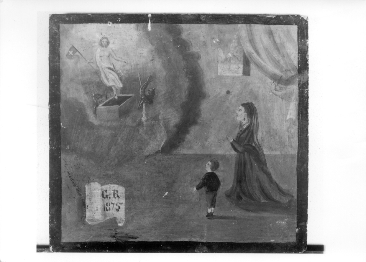 Cristo risorto intercede per devoti (ex voto, opera isolata) - ambito cuneese (ultimo quarto sec. XIX)