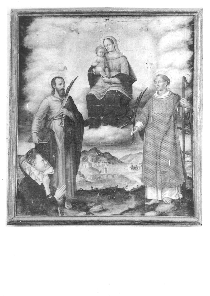 Madonna con Bambino, San Bartolomeo, San Lorenzo e donatrice (dipinto, opera isolata) - ambito di Dolce Giovanni Angelo (inizio sec. XVII)