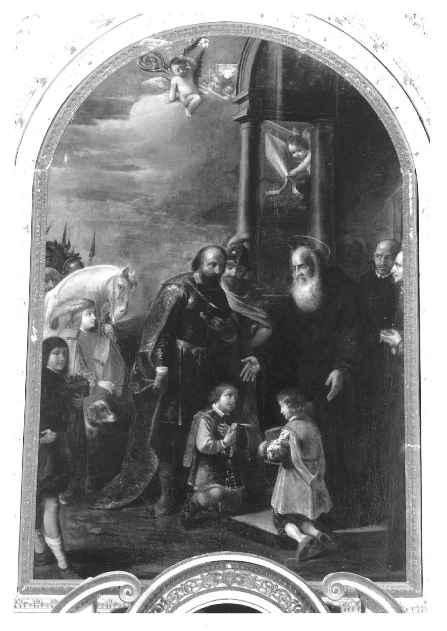 SAN BENEDETTO ACCOGLIE SAN MAURO E SAN PLACIDO FANCIULLI (dipinto, opera isolata) di Claret Giovanni (terzo quarto sec. XVII)