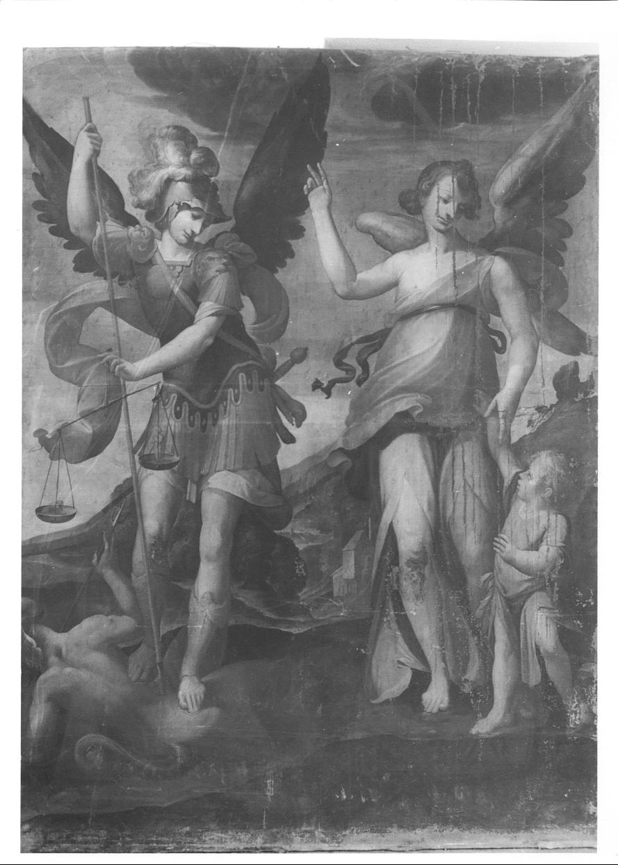 San Michele Arcangelo e angelo custode (dipinto, opera isolata) - ambito lombardo-piemontese (fine/inizio secc. XVI/ XVII)